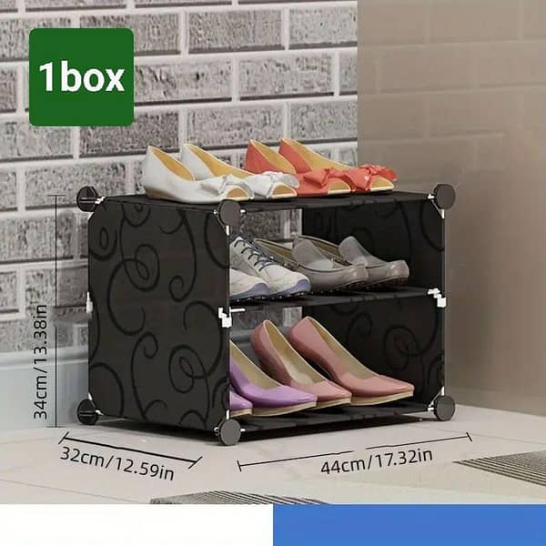 1-Set Multi-Tier Shoe Organizer Cabinet with Clear Doors, Stackable Black Plastic Shoe Rack for Home, Dorm, and Closet