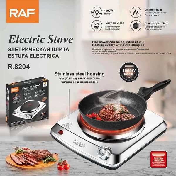 RAF 2000W Electric Hot Plate - Double Infrared Ceramic Cooktop, Brushed Stainless Steel