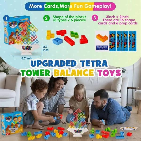 48 Blocks Tetra Tower Balance Game – Stacking Block Set for Kids and Adults