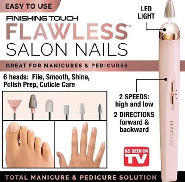 Finishing Touch Flawless Salon Nails Kit: Electronic Nail File for Home Manicure and Pedicure