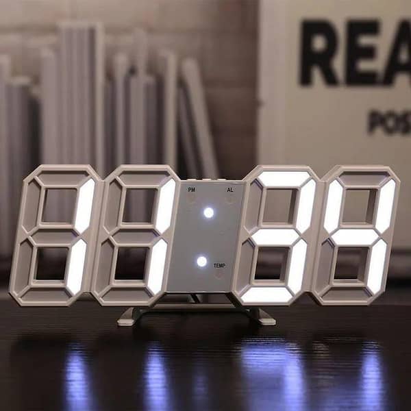 Digital Wall Clock 3D LED Date Time Celsius Nightlight Display – Table Desk Alarm Clock