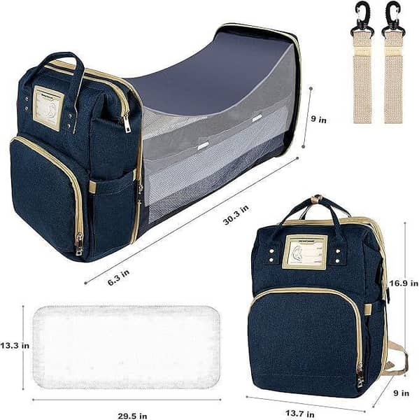 Diaper Bag Backpack with Changing Station and Detachable Crib – Portable Waterproof Mummy Bag