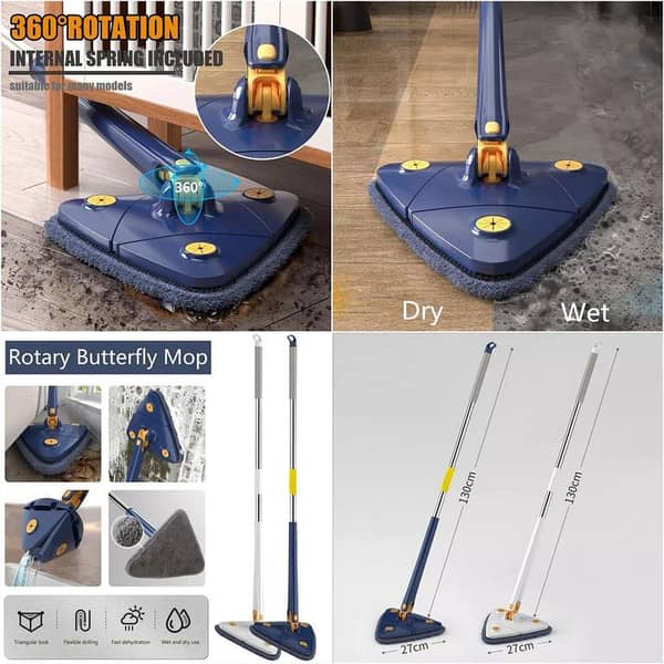 360° Rotatable Adjustable Cleaning Mop, Adjustable Reusable Spin Mop Stick Telescopic Triangular mop, Dust Wet Mop for Floor/Ceiling/Wall/Car Window, Wet