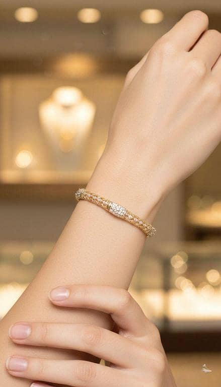 Intricate Gold/Silver Mesh Pave Bangle with Lace-Textured Band