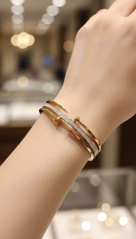 Intricate Gold Mesh Pave Bangle — Lace-Textured Bracelet with Crystals