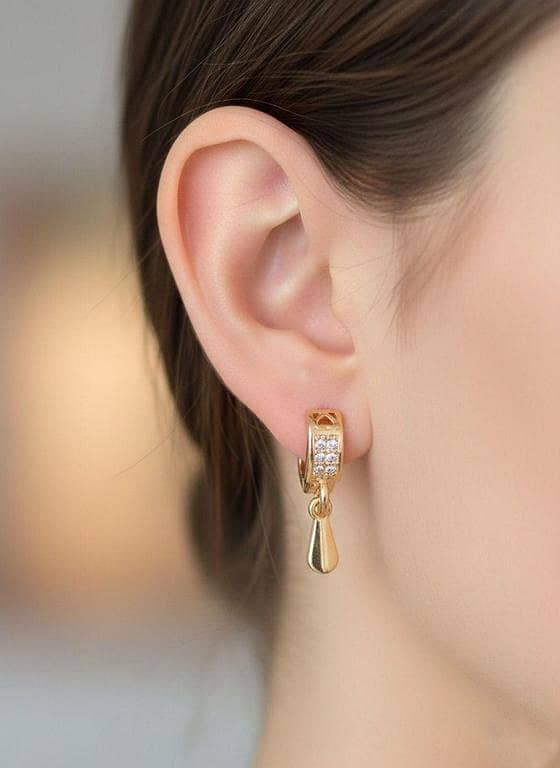 Gold-Tone Geometric Hoop and Bar Drop Earrings with Crystal Accents (Geometric Drop Earrings)