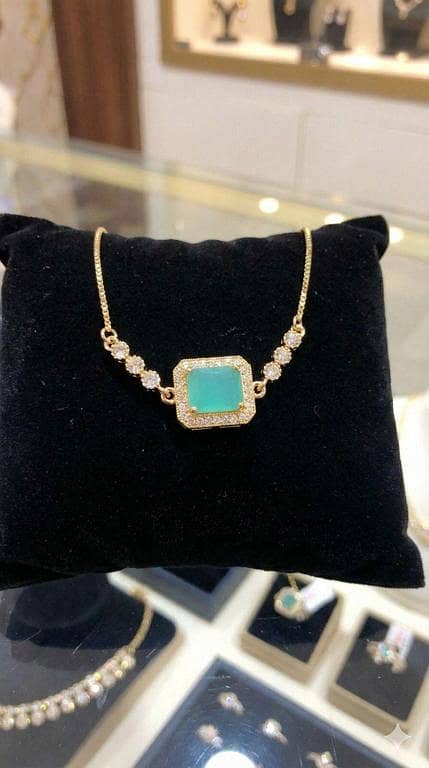 18K Gold Plated Mint Green Radiant Cut Bracelet with Halo Crystals on Adjustable Gold Box Chain