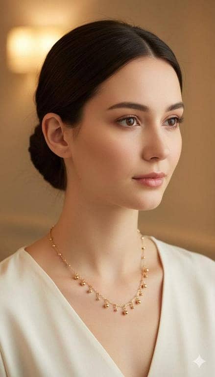 Aurora Gold Bead Drop Necklace – Delicate Dangle Station Chain.