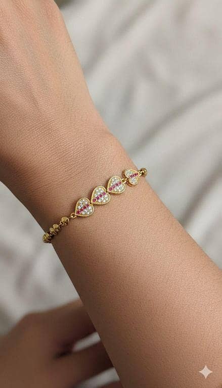 18K Gold Plated Dainty Pave Heart Bracelet with White and Pink Crystals