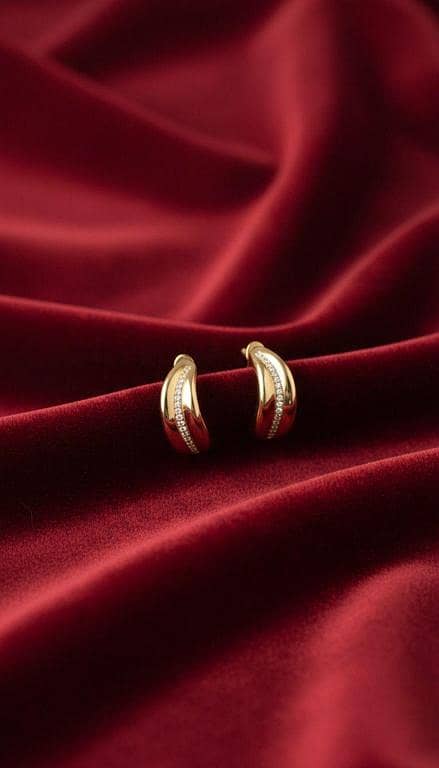 Chunky Gold Dome Hoop Earrings with Pavé Crystal Channel (Brand, Model)