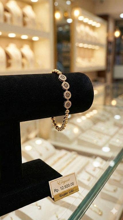 18K Gold Plated Evil Eye Bead Bracelet with Pave Crystal Circle Stations and Gold Ball Chain