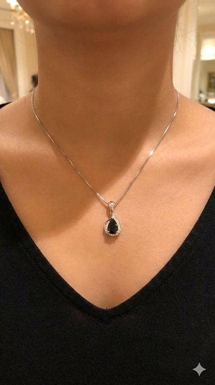 Midnight Onyx-Style Teardrop Pendant | Silver Pavé Crystal Halo Necklace
