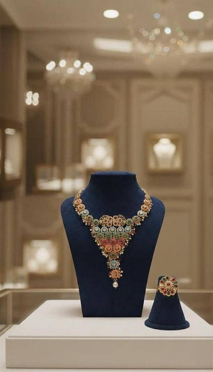 odhpur Heritage Multicolored Necklace – Vibrant Festive Choker & Statement Ring