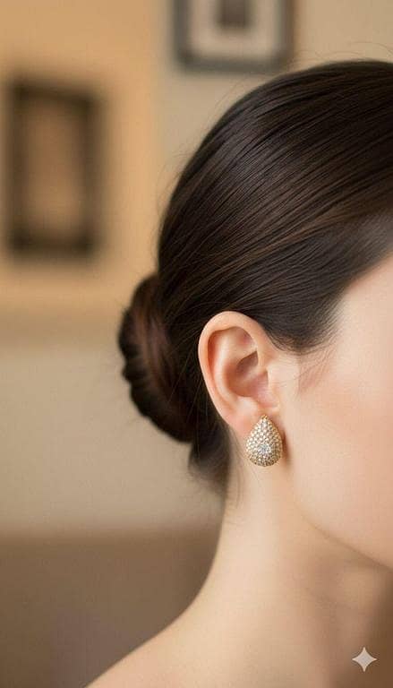 Gold Pavé Teardrop Stud Earrings with Black/Red Onyx-Style Floral Center