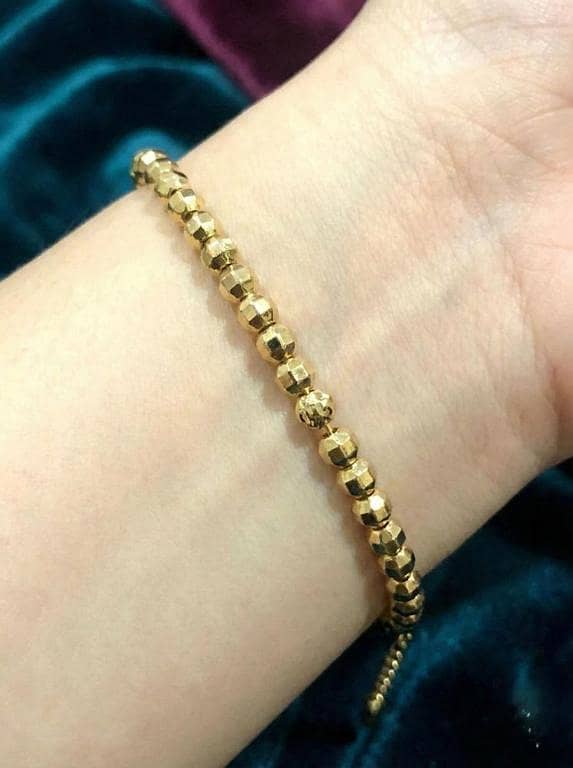 Sparkling Gold Faceted Bead Bracelet - Dainty Stackable Disco Ball Bangle. .