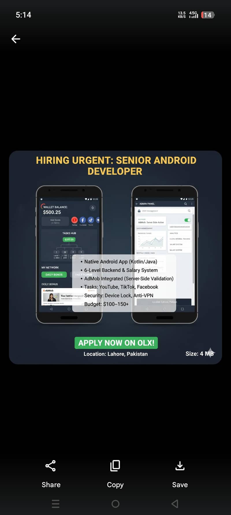 Senior Native Android Developer for AdMob Earning App 0