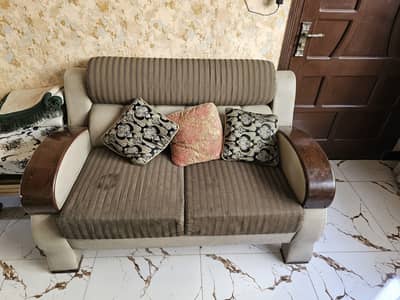 6 seater sofa set, 2 chairs and 3 glass table