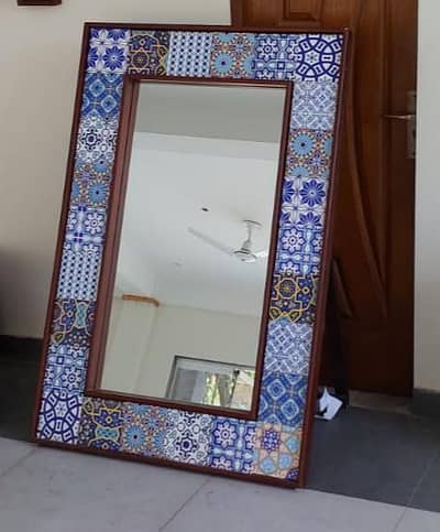Blue Mosaic Tile Framed Rectangular Mirror, Ceramic Tiles