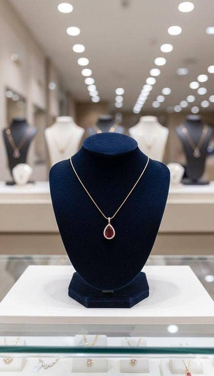 Luxury Ruby Red Teardrop Pendant | 14K Gold Pavé Crystal Halo Necklace for Women
