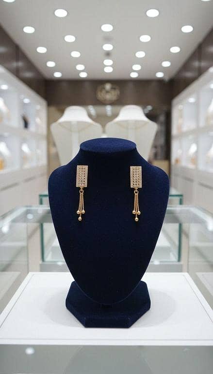 Elegant Geometric Gold Drop Earrings – Crystal Bar with Gold Bead Tassels