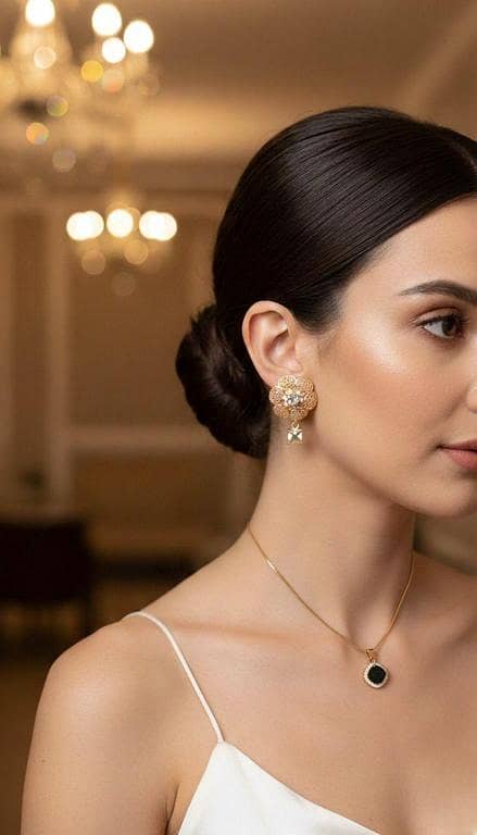 Gold Filigree Flower Drop Earrings with Square-Cut Ruby-Red Stones