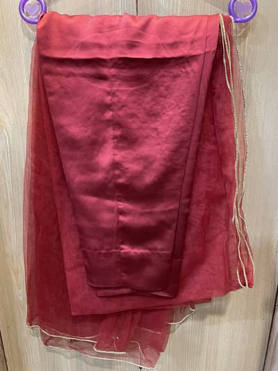 Long gown with heavy embroidered net fabric with shamoz silk inner