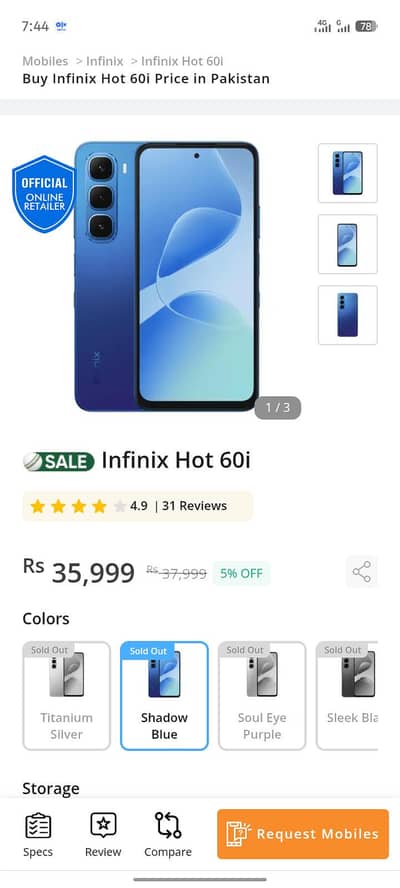 Infinix hot 60i 6.128gb 10by 10 hai complete box 10ma warranty ha