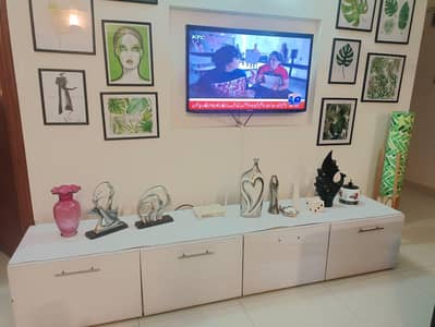 TV unit white with big storage cabinets