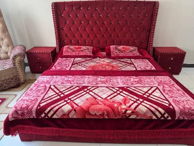 Bed set / double bed / velvet bed / complete bedroom set / wooden bed