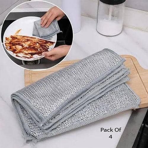 Pack Of 4 Dish Washing Cleaning Cloth | Wire Dish Washing Rugs For Wet And Dry Metal Wire Dish Cleaning Cloths in pakistan