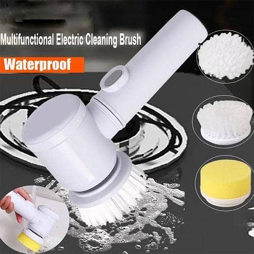 5in1 Rechargeable Magic Brush Handheld Scrubber 360 Degree Rotate with 3 Replaceable Multipurpose Brush Heads Kitchen Dishwashing Sponge Electric Cleaning in pakistan