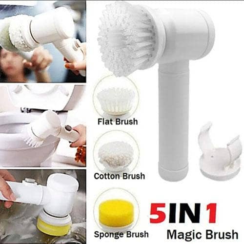 New High Quality Magic Brush Handheld Scrubber 360 Degree Rotate with 3 Replaceable Multipurpose Brush Heads Kitchen Dishwashing Sponge 5in1 Rechargeable in pakistan