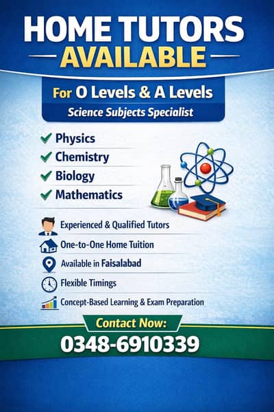 O levels and A levels tutors are available in faisalabad