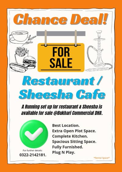 Running Restaurant + Sheesha cafe for sale