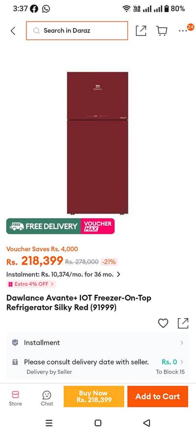 Refrigerator for sale 91999 Avante + iot what's app no 0303-2077928