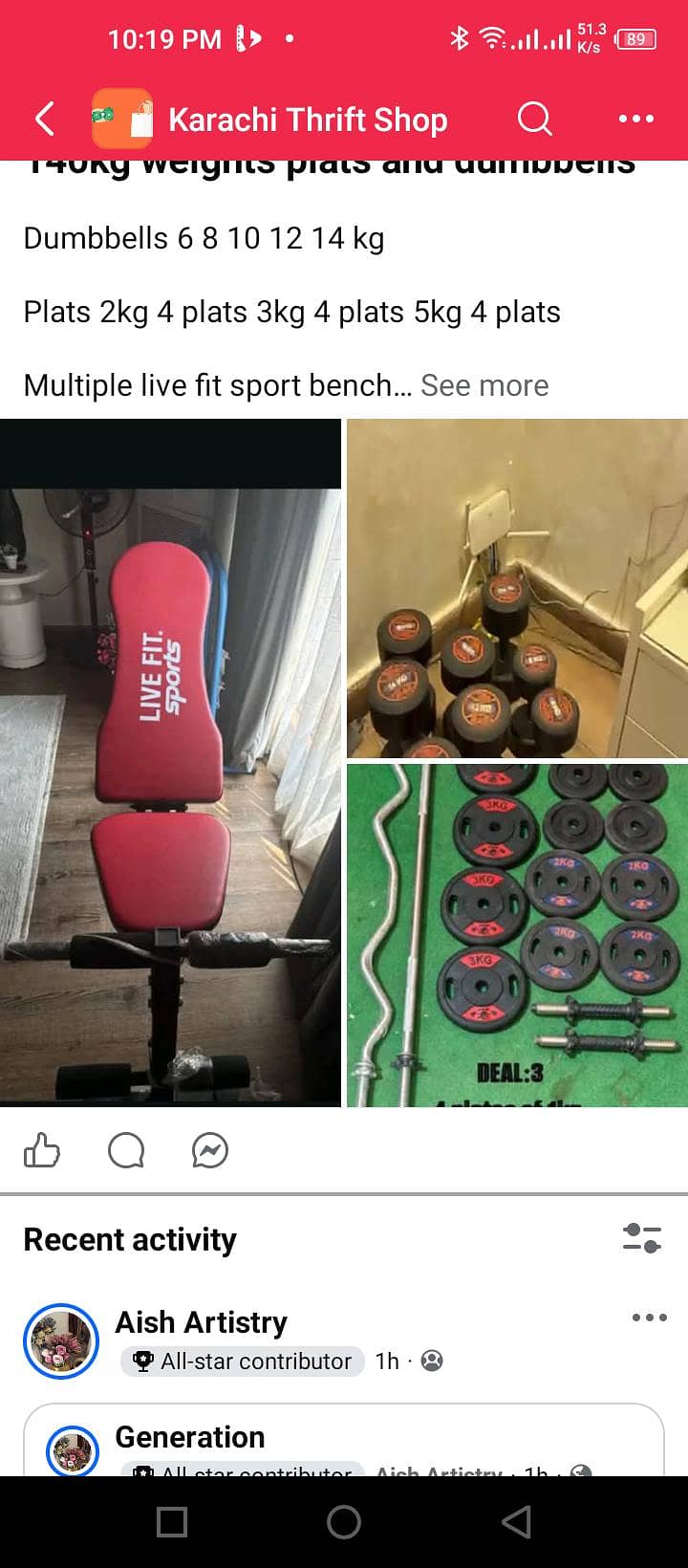 dumbbells+ multiple bench + weights 0