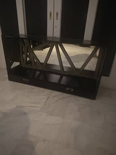 Solid Wood Console Table with Mirror – Dark Brown  (Used)