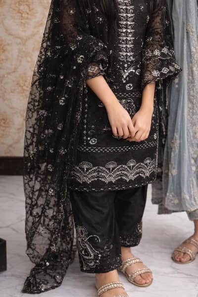 Elegant Black Embroidered 3 Piece Dress – Party / Wedding Wear