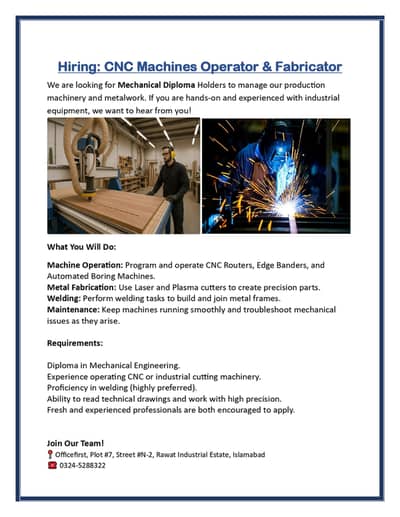Offer of Internship – CNC Machine Operator