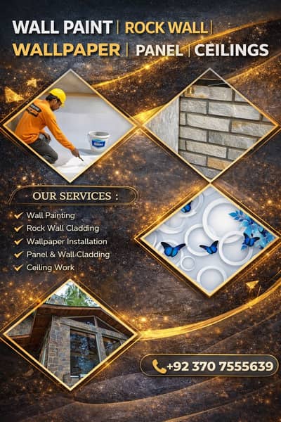 Home decor, Paint Polish , Pvc ceiling, Rock Wall, Wallpaper