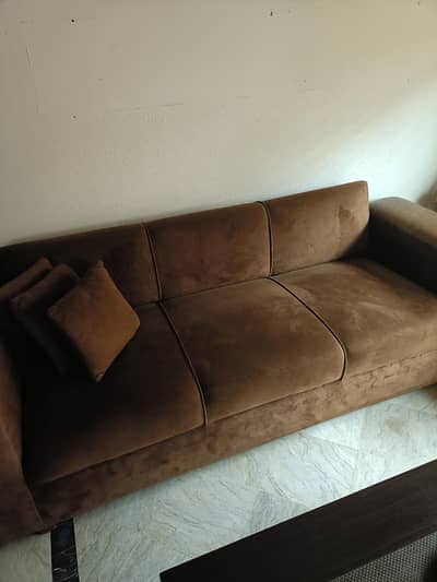 wooden sofa with velvet poshish