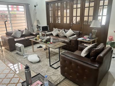 7 seater leather sofa (Box & Chester) Shesham wood