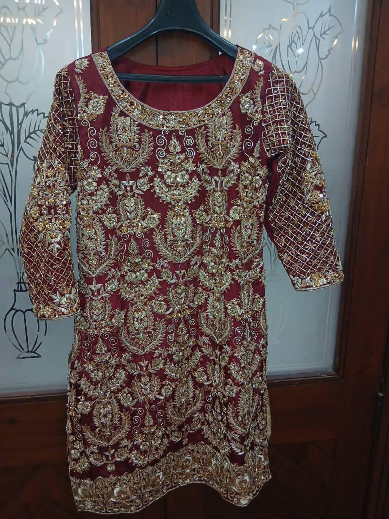 Luxury Maroon Maxi dress with heavy Embroidery & duppata   Bridal wear 0