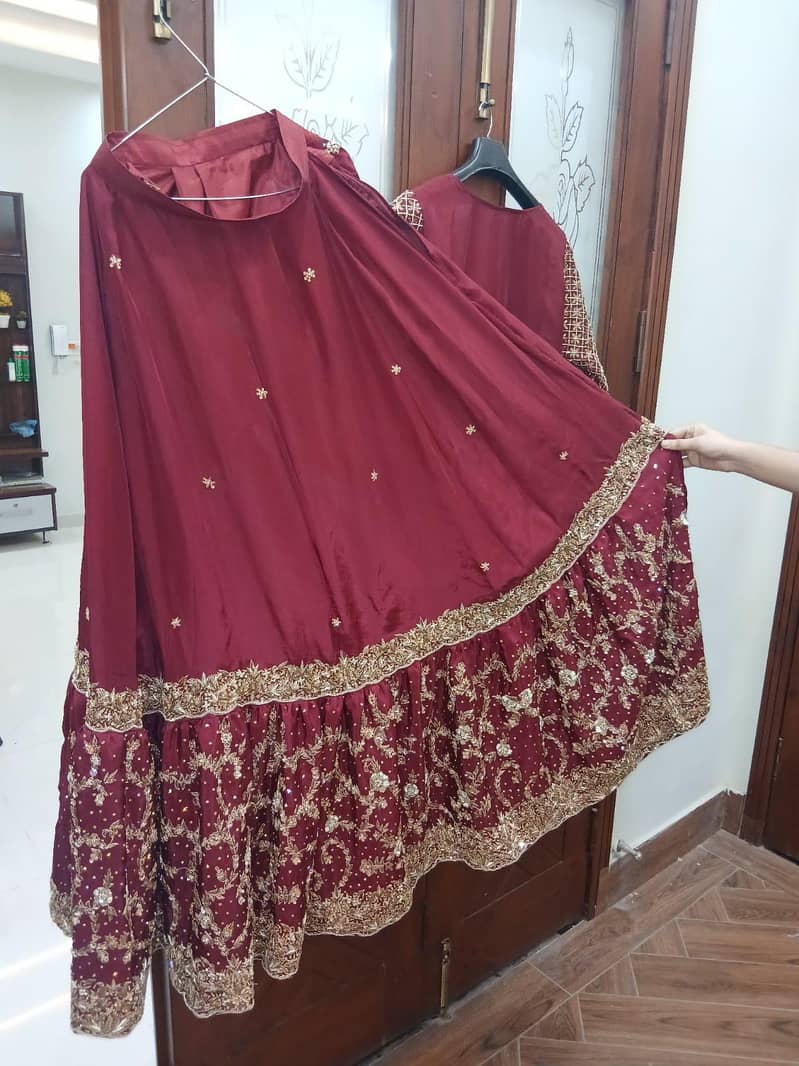 Luxury Maroon Maxi dress with heavy Embroidery & duppata   Bridal wear 3