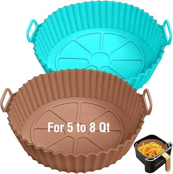 (PACK OF 2 ) Silicone Air Fryer Liner 2 Pcs 9 Inch Reusable Non-Stick – Heat Resistant Silicone Pot for 5QT–8QT Square & Round Air Fryer Basket – Baking Tray Oven Microwave Accessories