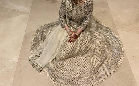 Nikkah bridal dress with attached can can. Full heavy mirror work