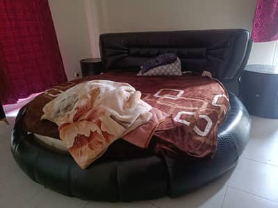 Leather Bed with 2 side tables and dressing table