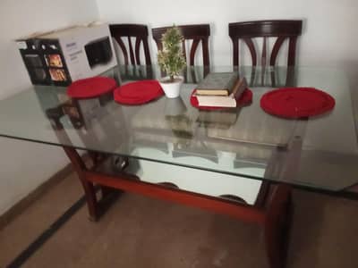 Dining set with 6 chairs  with 20mm thick glass original shesham wood