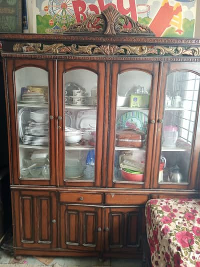 Pure Chinyoti bed set and Showcase and side tables