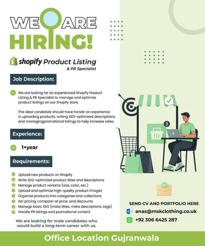 Shopify Product Listing and PR Specialist Required